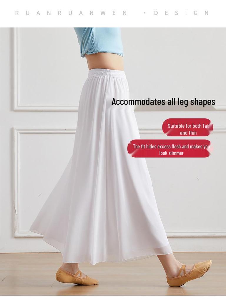 Women's White High Waist Chiffon Dance Pants - Wide Leg, Flowy, Modern Performance Wear