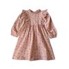 Spring 2026 Korean Style Children's Floral Dress with Stand Collar and Ruffle Lace - Long Sleeve Princess Skirt