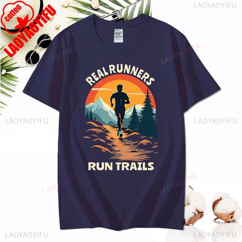 Hiking Leisure T Shirt Run Trails Be Happy Mountain Runner Trail Running Harajuku T-Shirt Men Short Sleeve Cotton Tees Camisetas
