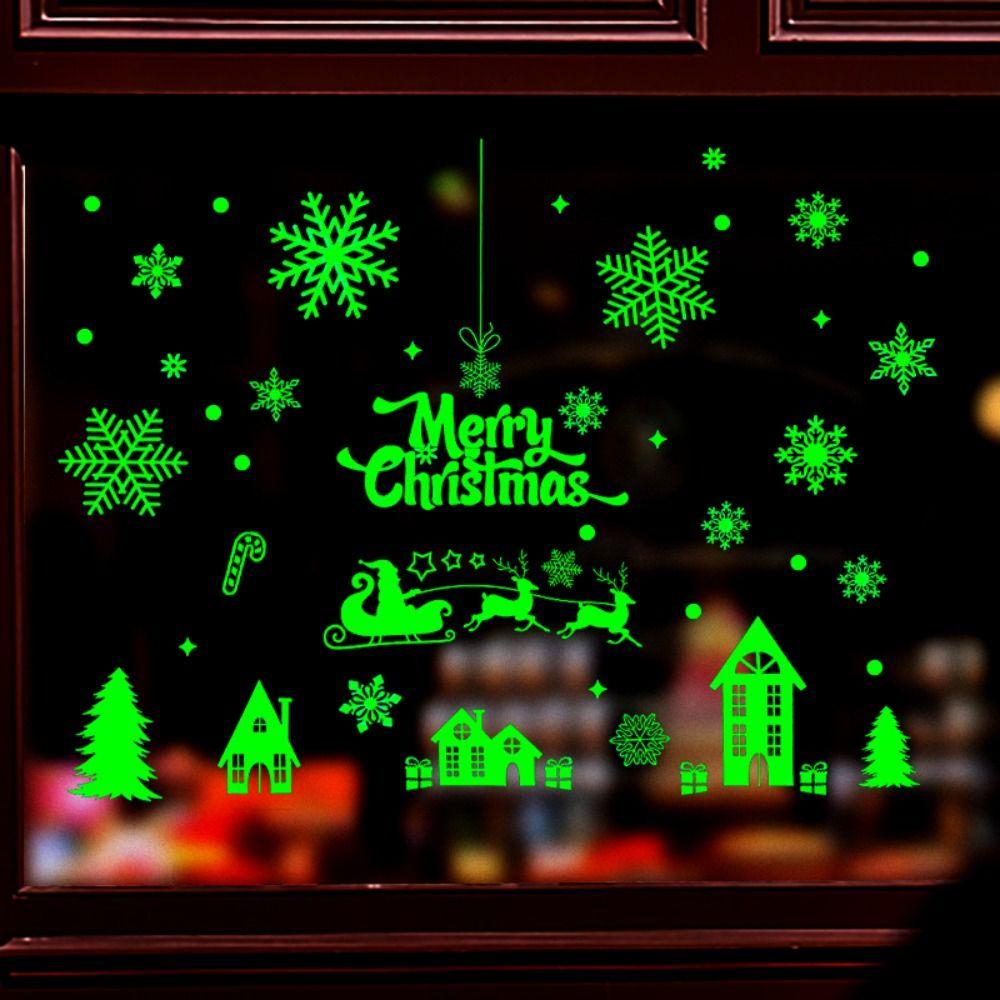 Glow In The Dark Christmas Window Wall Stickers Snowflake Window Glass Stickers  Xmas