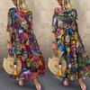 GMXIA Women's Long Retro Bohemian Pleated Sleeve Corset Printed Dress