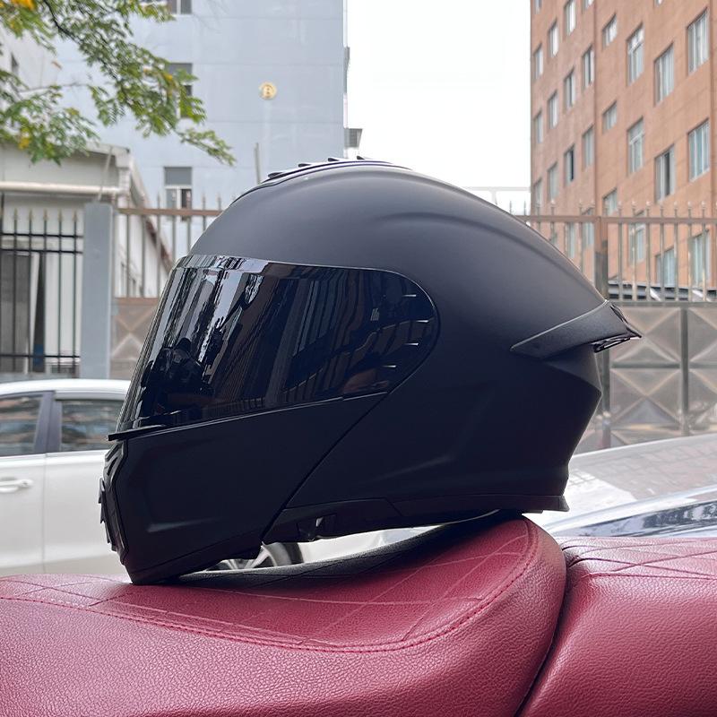Electric vehicle helmet men's and women's face-opening helmet summer double mirror tail semi-full cover type personalized four-season Bluetooth couple