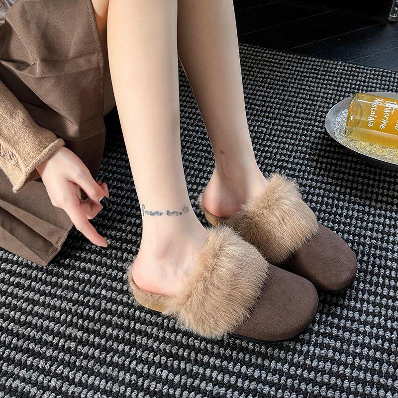Soft and cute design sense, daily baotou feet, cute soft-soled fluffy shoes, not tired of cotton slippers, half drag