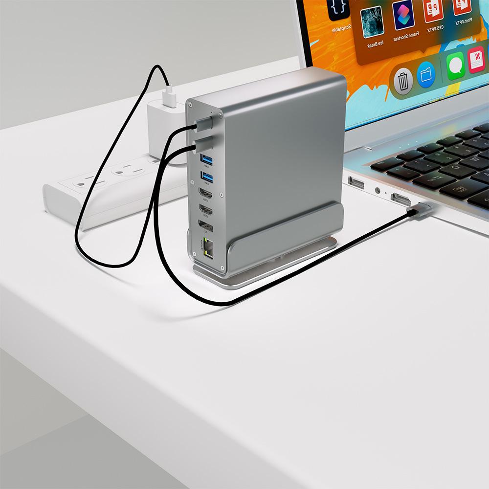 USB4 Type-C Dual HDMI Gigabit Docking Station for Laptops: Multifunctional Desktop Hub Extender.
