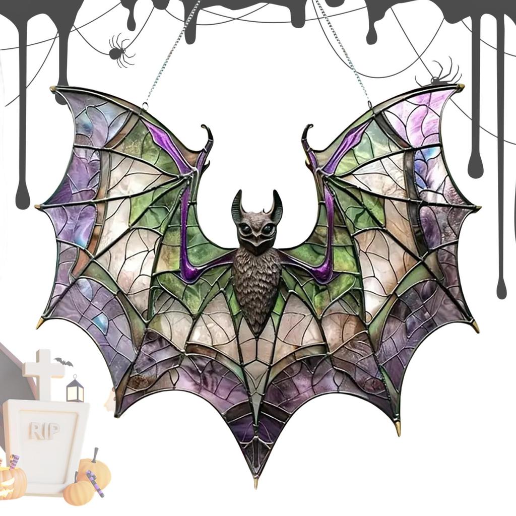 Acrylic Bat Sun Catcher Colorful Acrylic 2d Flat Bat Window Hangable Sun Catcher Window Door Hanging Glass-Style Bat Suncatcher