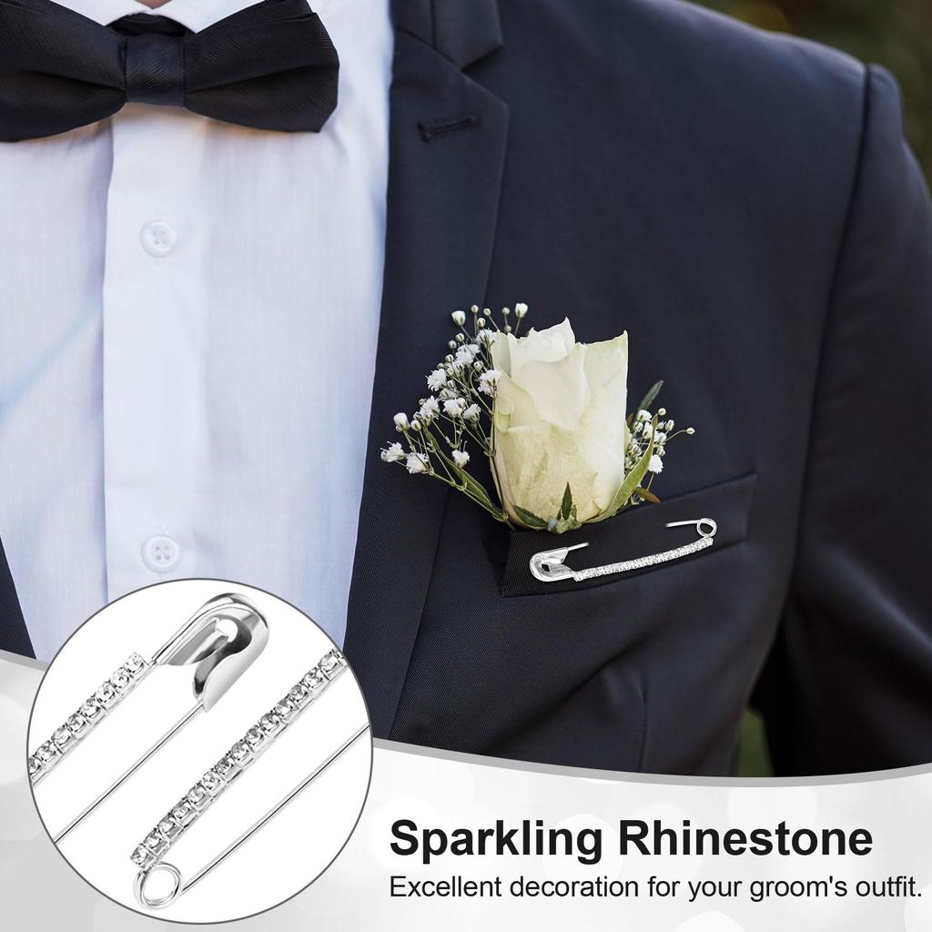 5Pcs Silver Rhinestone Safety Pins Sweater Shawl Clips Women Brooch Pins Jewelry Making Supplies For Clothes Hats Shawl