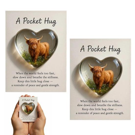 Highland Cow Pocket Hug Mini Heart Shaped Highland Cow Ornament with Inspirational Card Heartfelt