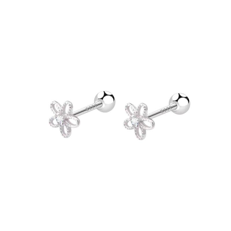 S999 Sterling Silver Flower Stud Earrings: Elegant, Versatile Design with Cubic Zirconia.