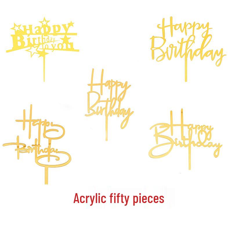50 Stück Goldene Acryl-Kuchenstecker - Geburtstag, Festival, Muttertagsfeier