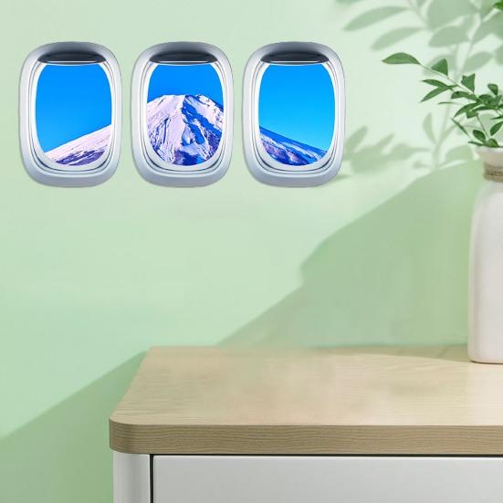 3Pcs/Set Airplane Window Decal Three-dimensional Self Adhesive Window View Landscape Wall Decor Airplane Wall Stickers for Home
