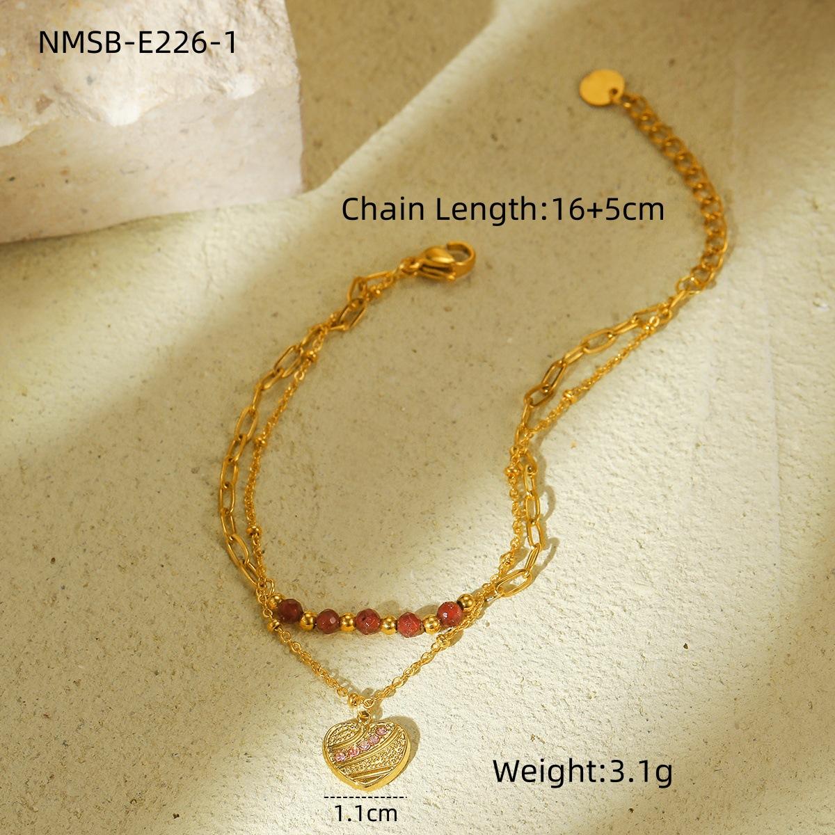 GEMCHIC Women s Red Stone Heart Pendant Stainless Steel Bracelet