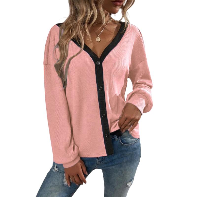 2023 Neues Damen-Top mit Waffel-Langarm-Cardigan-T-Shirt