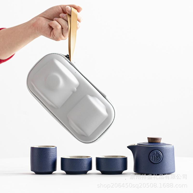 

Travel tea set Ceramic black pottery Portable express cup One pot Three cups Household teapot set Small gifts