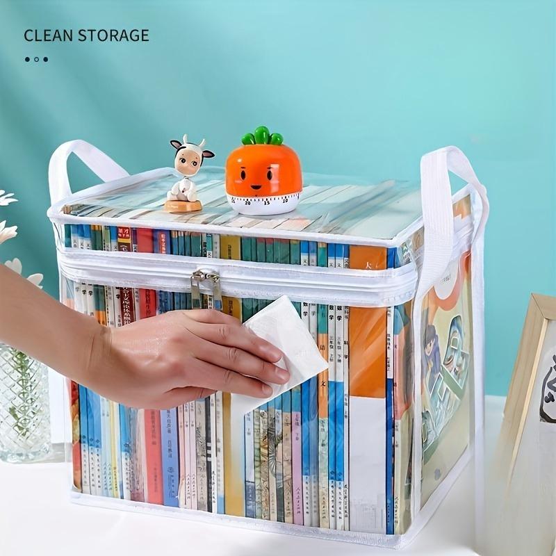 Large Capacity Foldable Storage Bag - Transparent PVC Organizer with Handle for Clothes, Books & Toys, Durable Travel Tote