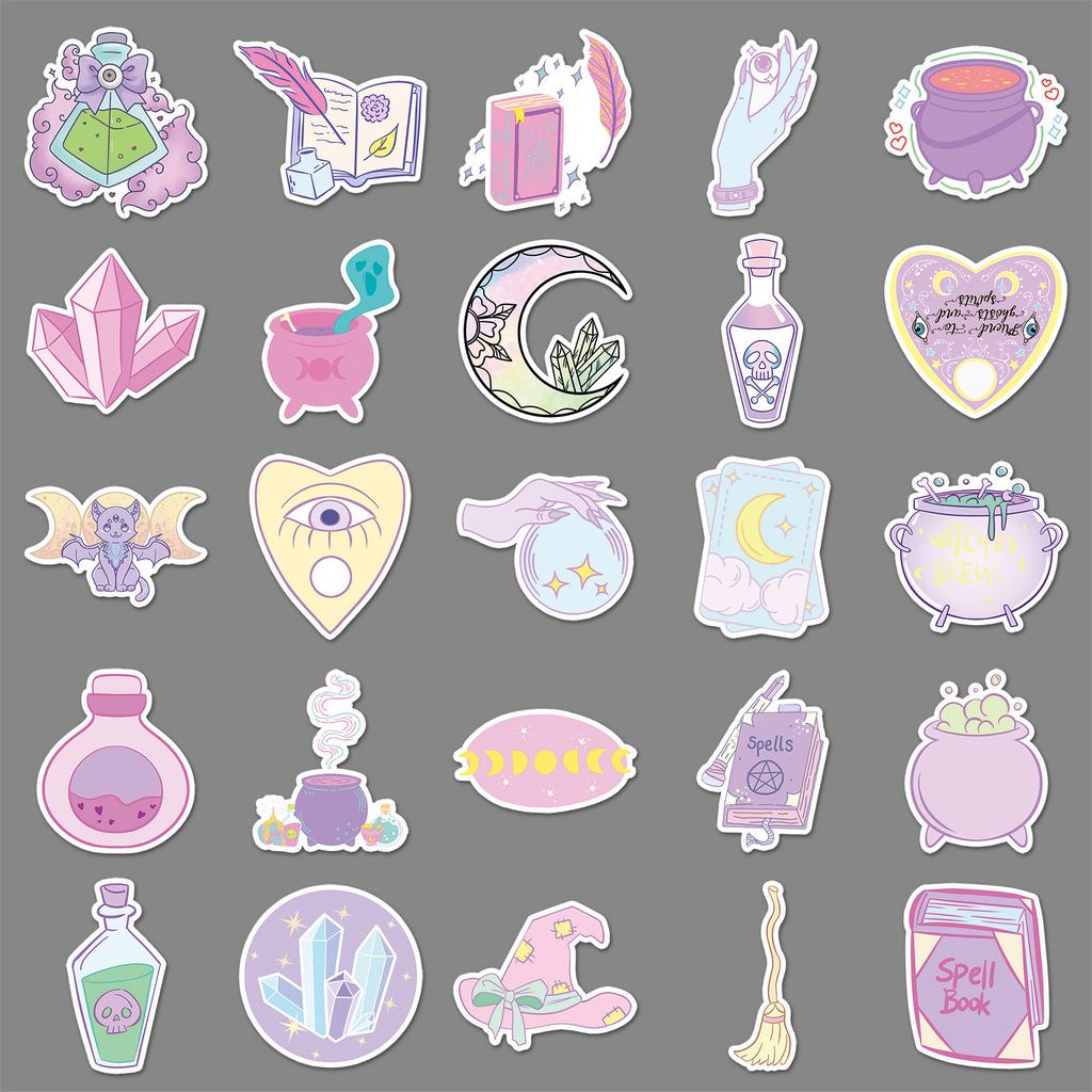 50 Pieces of Pastel Magic Graffiti Stickers Personalized Creative Witch Decoration Mobile Phone Computer Water Cup Stickers