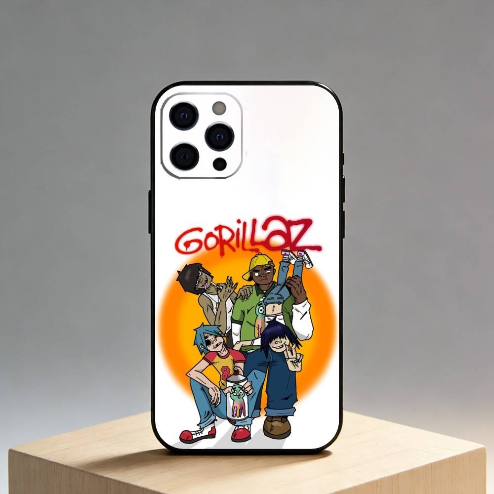 Band Rock Comica G-gorillaz Custodia per Telefono Per iPhone17,16,15,14,13,12 Plus,Max Cover Nera in Morbido Silicone