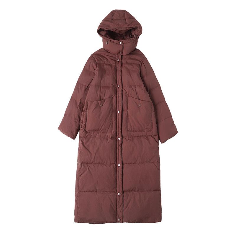 New Angola red and white duck down jacket for women, plus long over-knee winter thickened warm jacket for women