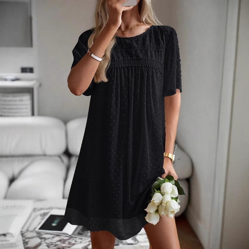 Vente Chaude, Robe d'Été Unie pour Dames Robe à Col Rond Manches Courtes Vêtements pour Femmes