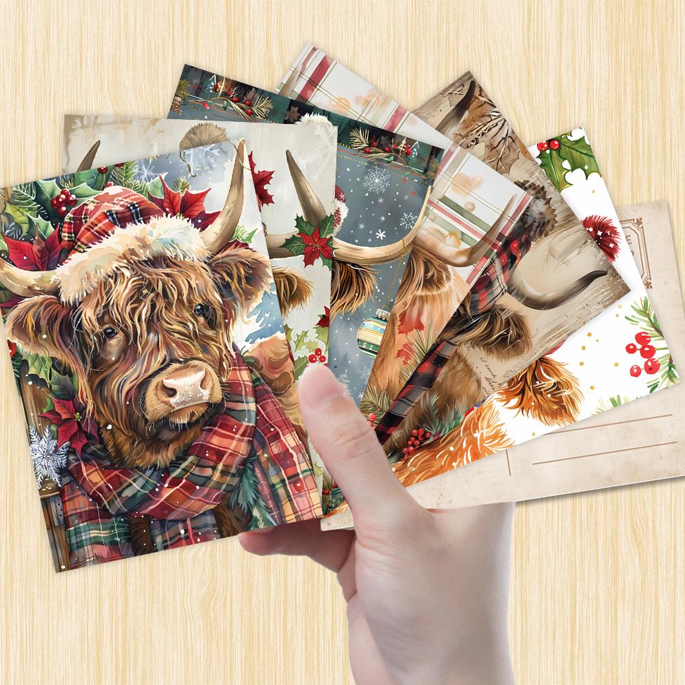 32pcs, Christmas Highlands Cow Postcard, Birthday/Anniversary Gift, Collectible, Suitable for Gift Giving, Can Be Mailed.