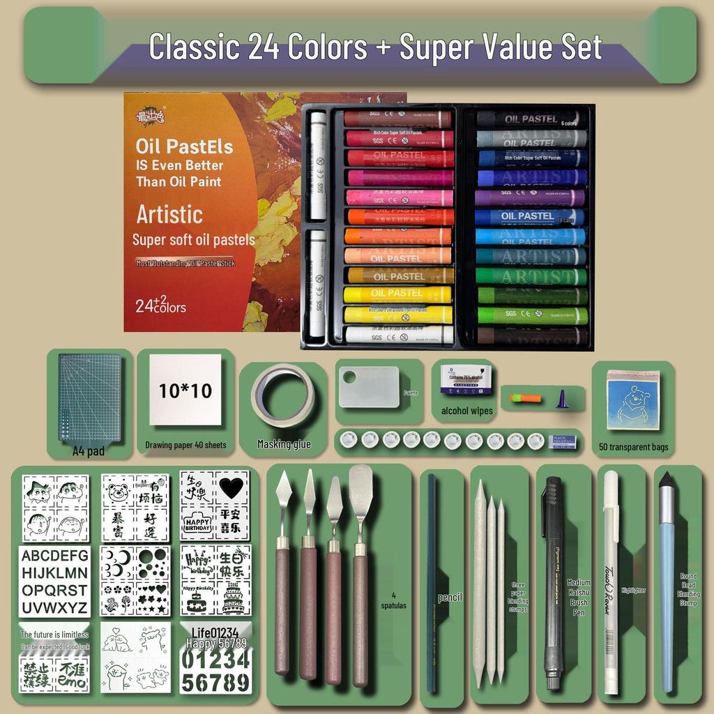 48-Color Super Soft Oil Pastels Set with Scraper - Child's Painting Kit