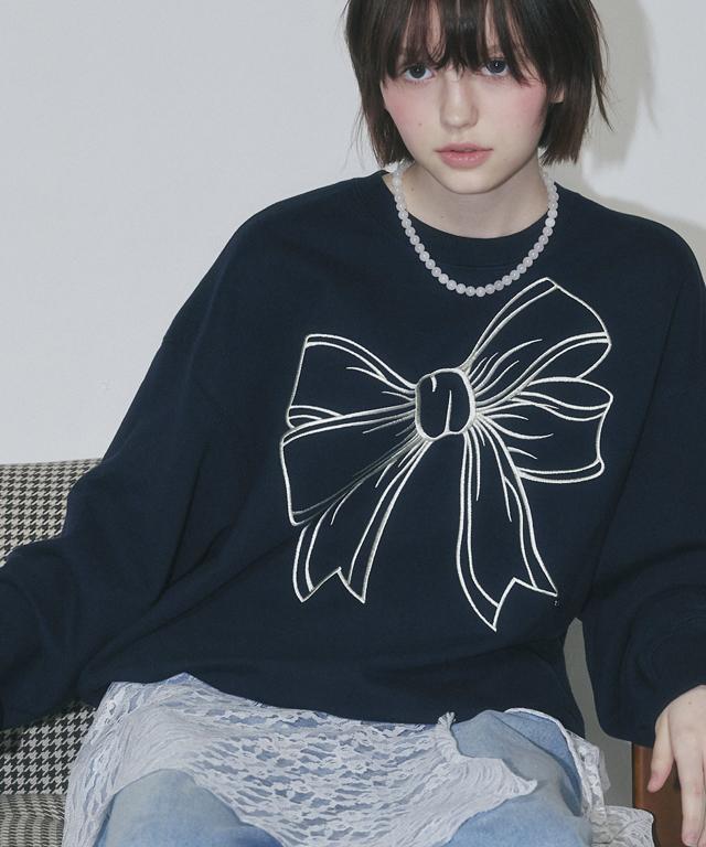 RONRON Big Ribbon Line Sweatshirt Navy