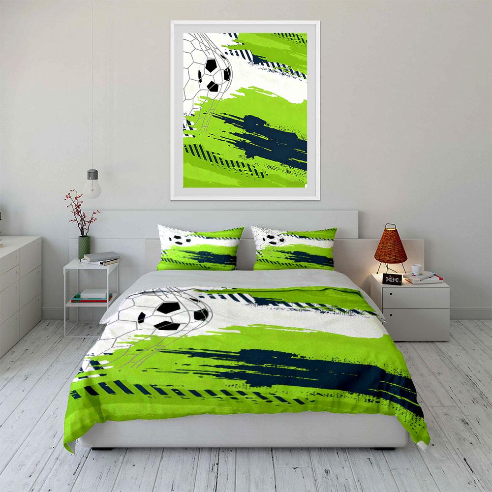 Soccer-Themed Decor Set For Sports Lovers Kid'S And Adults' Bedroom Decor, Exquisite Three-Piece Bedding Set Gift