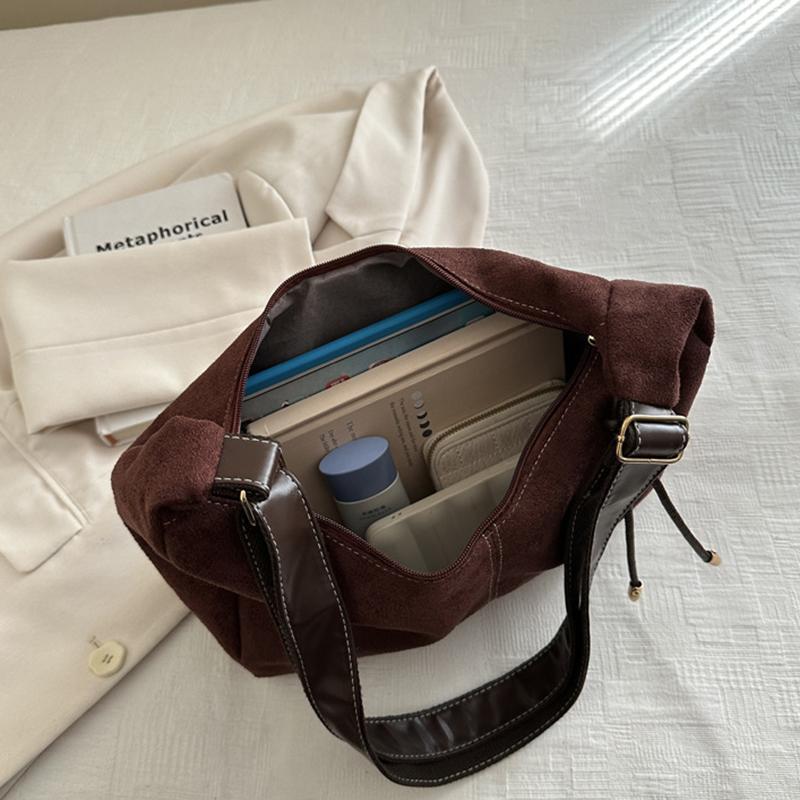 Vintageinspirert Tote-veske med stor kapasitet for kvinner, avslappet ensfarget matt skinn, skulder- og crossbody-veske