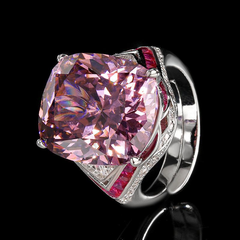 Jewelry Copper Bottom Gold-Plated Simulation Color Treasure Fat Rectangular Luxury Inlaid Texture Ring Female 14 * 16