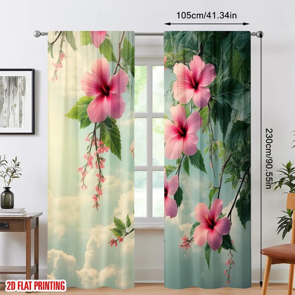 Set Of 2 Jit Vivid Hibiscus Floral Curtains Polyester Curtain Home Decor Holiday Window Room Darkening Made With Rod Pocket
