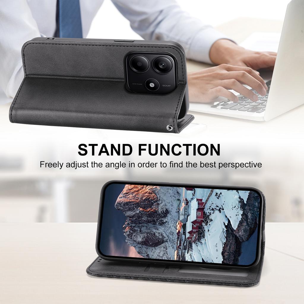 For Xiaomi Redmi Note 14 5G Case Calf Texture PU Leather Phone Cover with Wallet