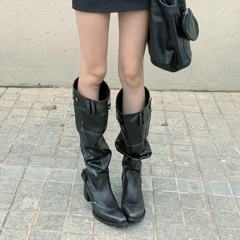 Autumn Spice Girls But Knee Boots Big Boots Women Pointed Thick Heels Skinny Pile Boots Women