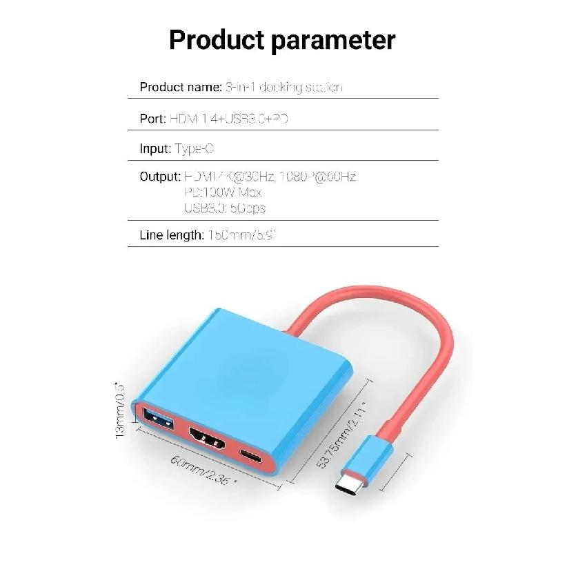 3 IN 1 Portable Nintendo Switch Docking Station TYPE-C To 4K HDTV Hub with HDMI and USB 3.0 for Steam Deck Phone IPad Laptop
