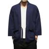 Men Fashion Cotton Blend Linen Cardigan Samurai Embroidered Kimono Jacket