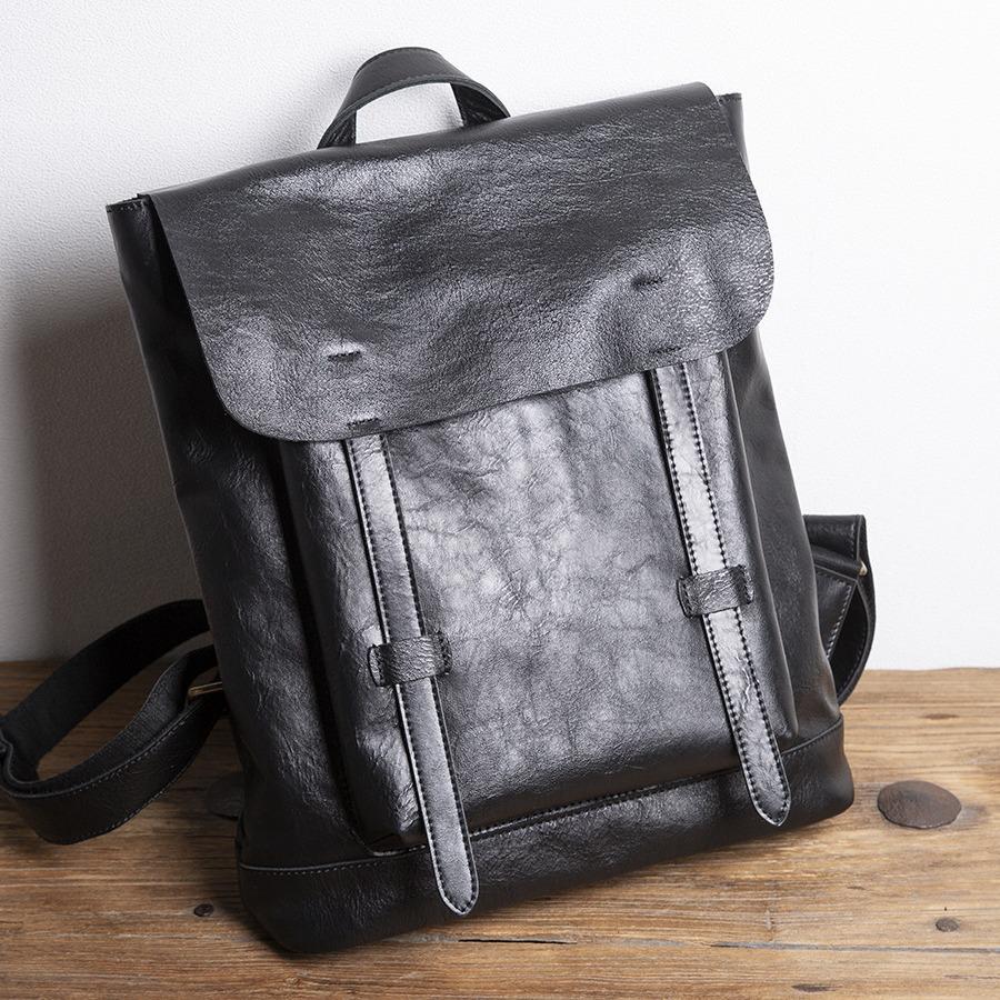 Leather backpack men's retro backpack Korean version student schoolbag leisure travel bag simple first layer cowhide