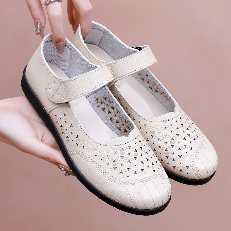 

Весенняя и летняя обувь на липучках для женщин среднего и пожилого возраста Удобная дышащая обувь для мам с ажурными вставками Бабушкина обувь на плоской подошве с нескользящей мягкой подошвой 41 бежевый