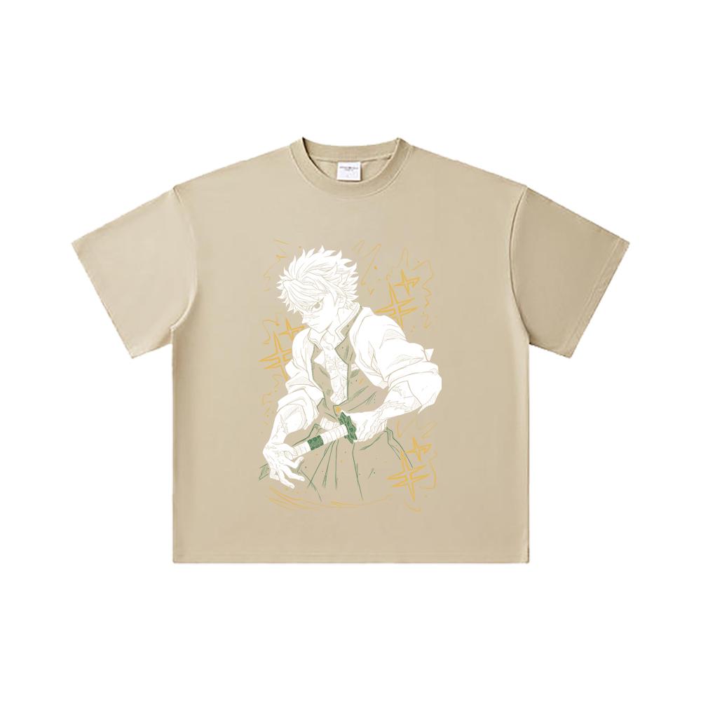 260 GSM Double Yarn 32 Count 100% Cotton Demon Slayer V13 Sanemi Print Unisex Heavy Cotton T Shirt