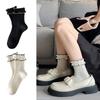 Chaussettes ankle en dentelle douce à volants et revers pour femme Style japonais Fille Dame Princesse Côtelées en coton à volants Mi-hautes