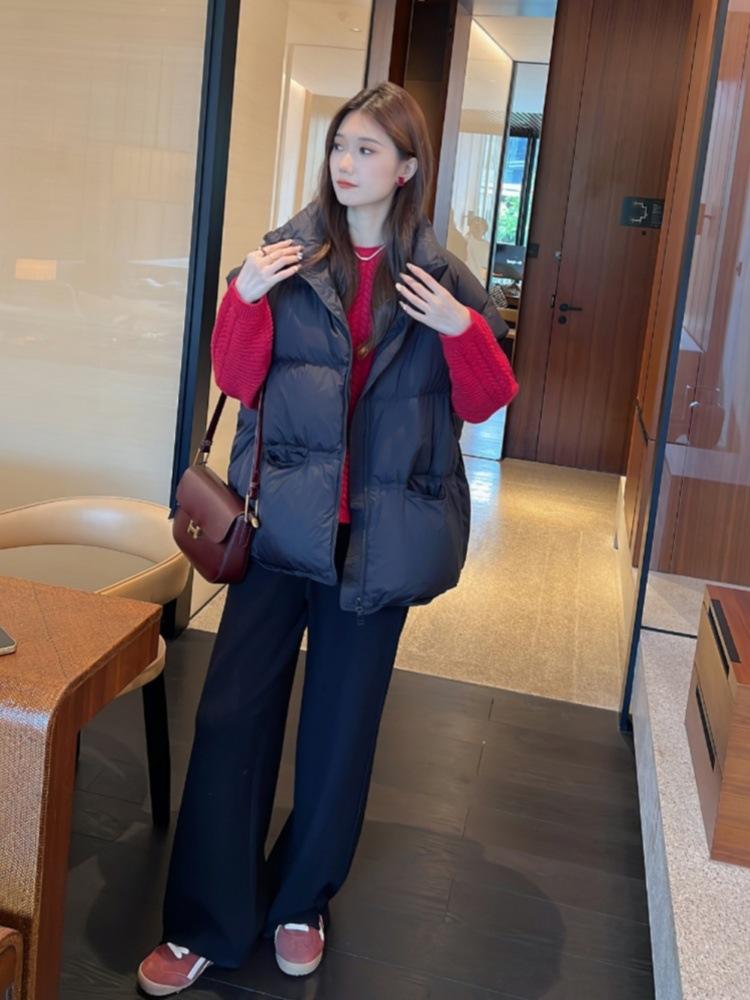 Winter 2024 new casual down jacket vest women's loose 90 white duck down stand-up collar bread jacket vest jacket