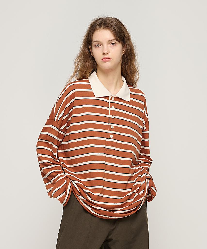 CARGOBROS FOR WOMAN Bold Stripe Collared T-Shirt (Camel)