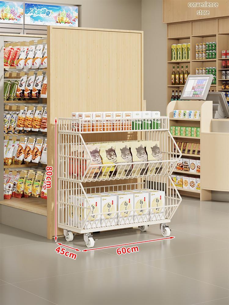 Multi-Layer Snack Display Rack with Wheels for Supermarket or Convenience Store
