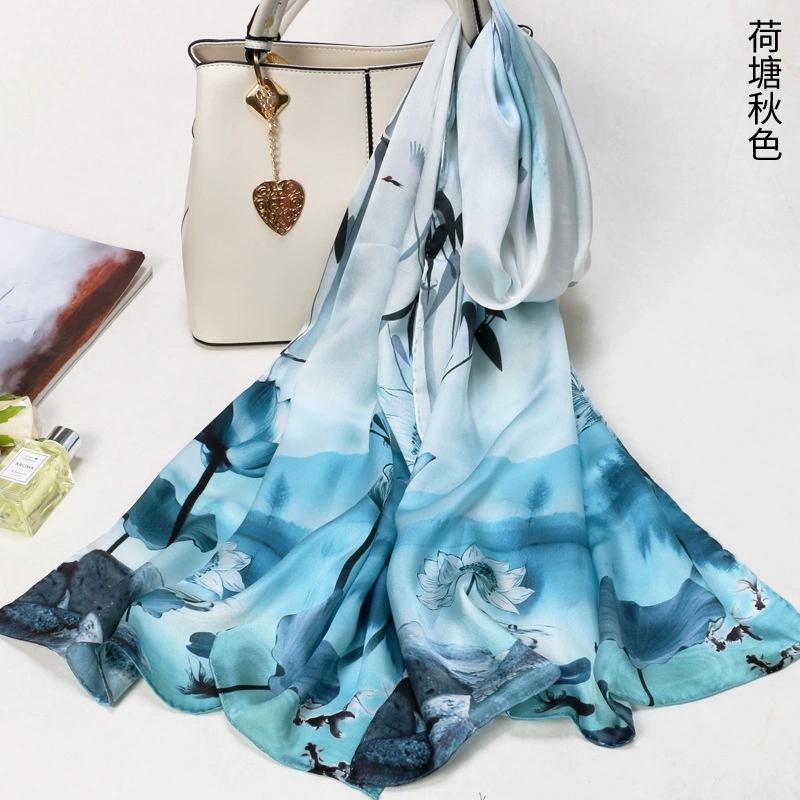 High Quality 100% Silk Scarf Shawl Hijab Wrap Women Hand Roll Edge Spring Summer Beach Scarves