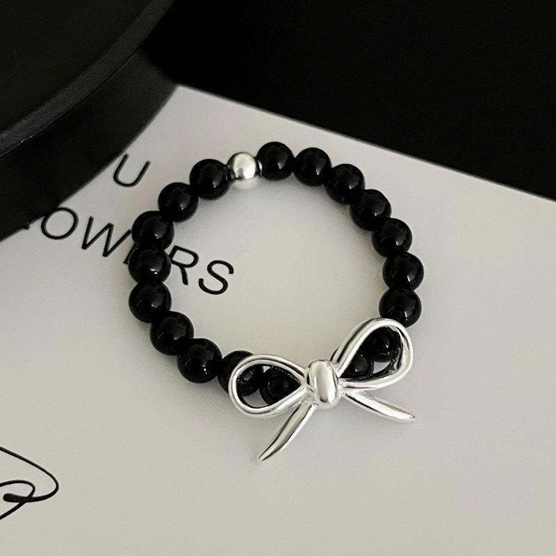 Banyan Tree S925 Silver Elastic Agate Pearl Bow Ring