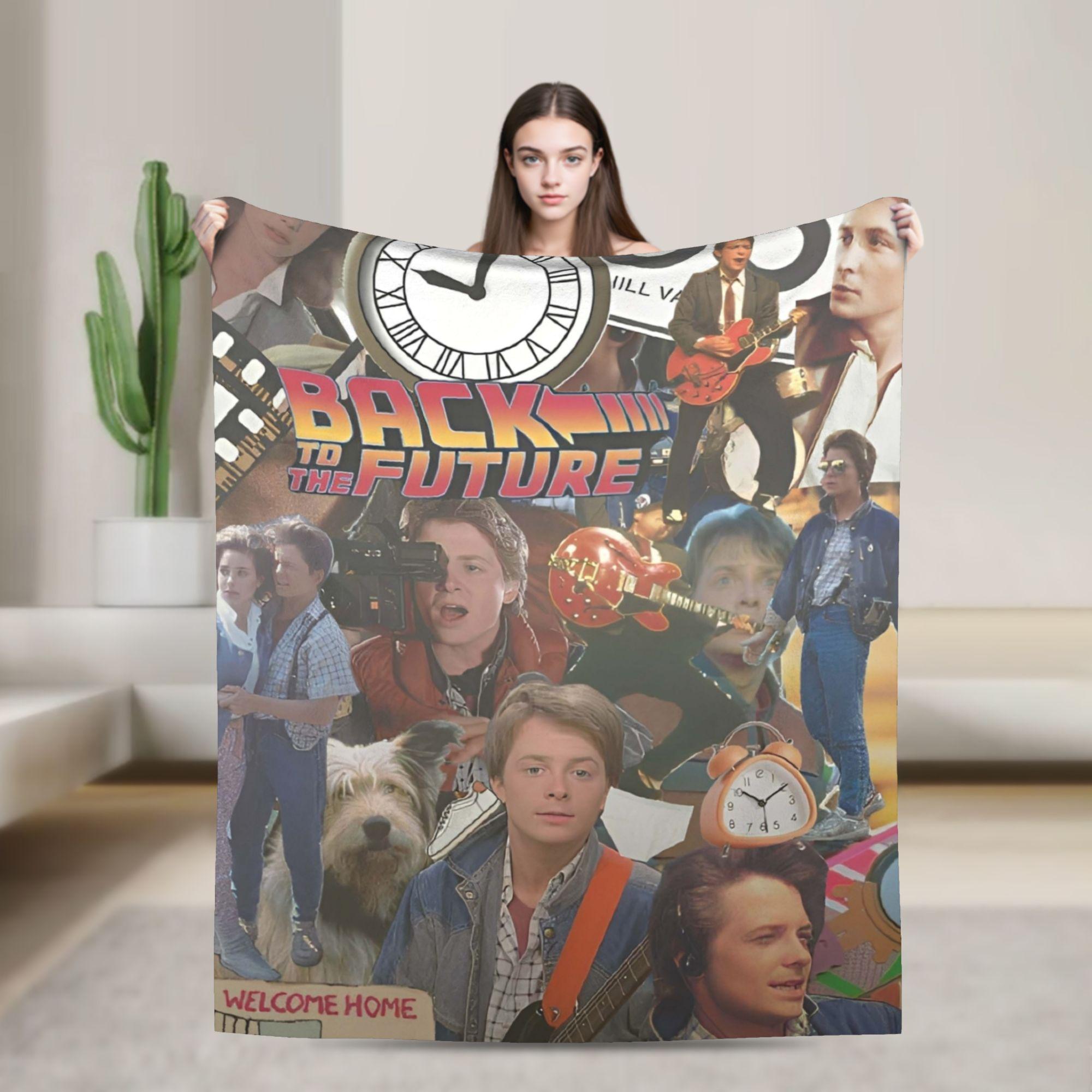 Delorean Back to the Future 80s Style Knitted Blanket Car Time Machine Flannel Throw Blankets Couch Printed Thin Multifunction 30x40in