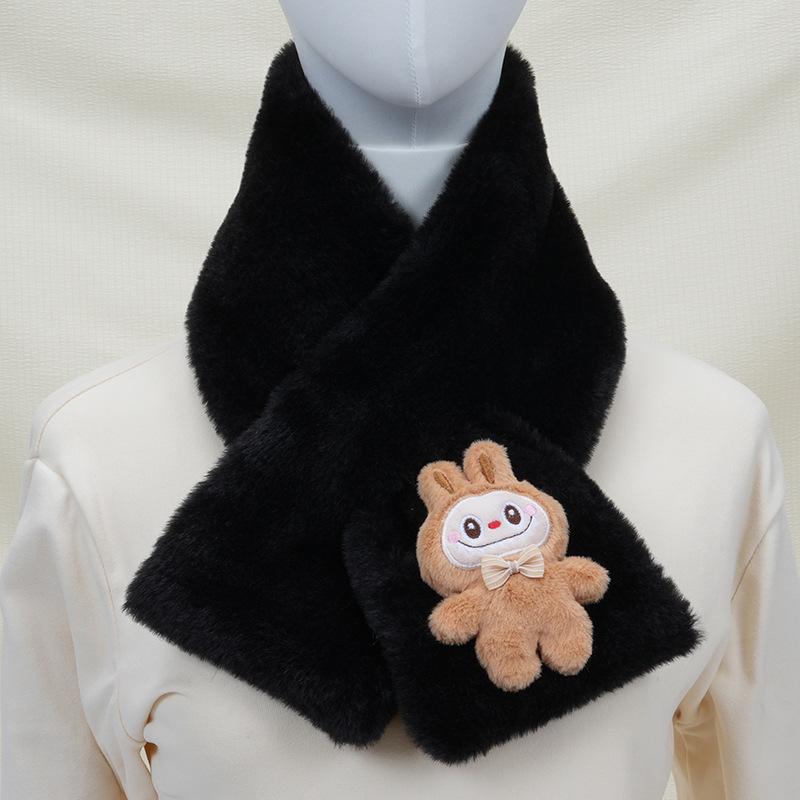 2025 Autumn/Winter Cute Cartoon Plush Scarf: Faux Rabbit Neck Warmer for Girls