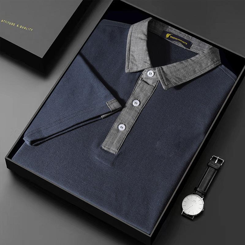 

Мужская рубашка ПОЛО с лацканами, футболка с коротким рукавом, летний тренд, модная, облегающего кроя, универсальный повседневный простой топ для мужчин XXXL тёмно-синий