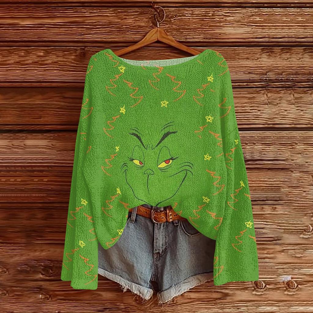 Womens  Fall Sweaters Long Sleeve Print Tops Pullover Sweaters Loose Dressy Casual Basic Clothes