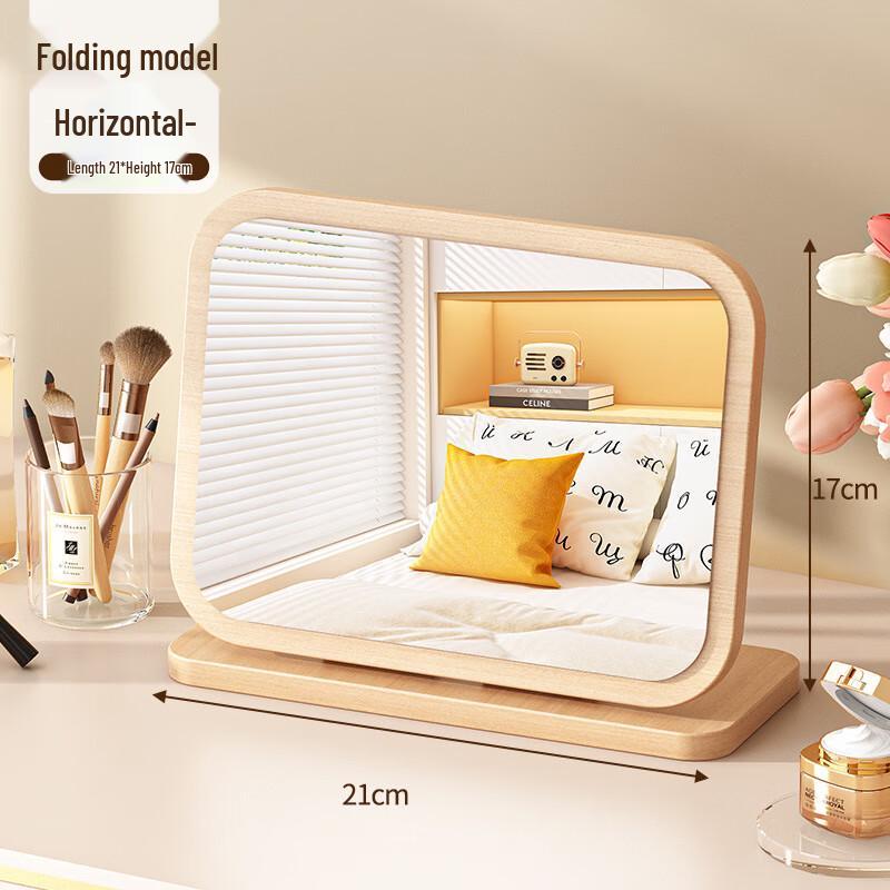 Wooden Desktop Makeup Mirror