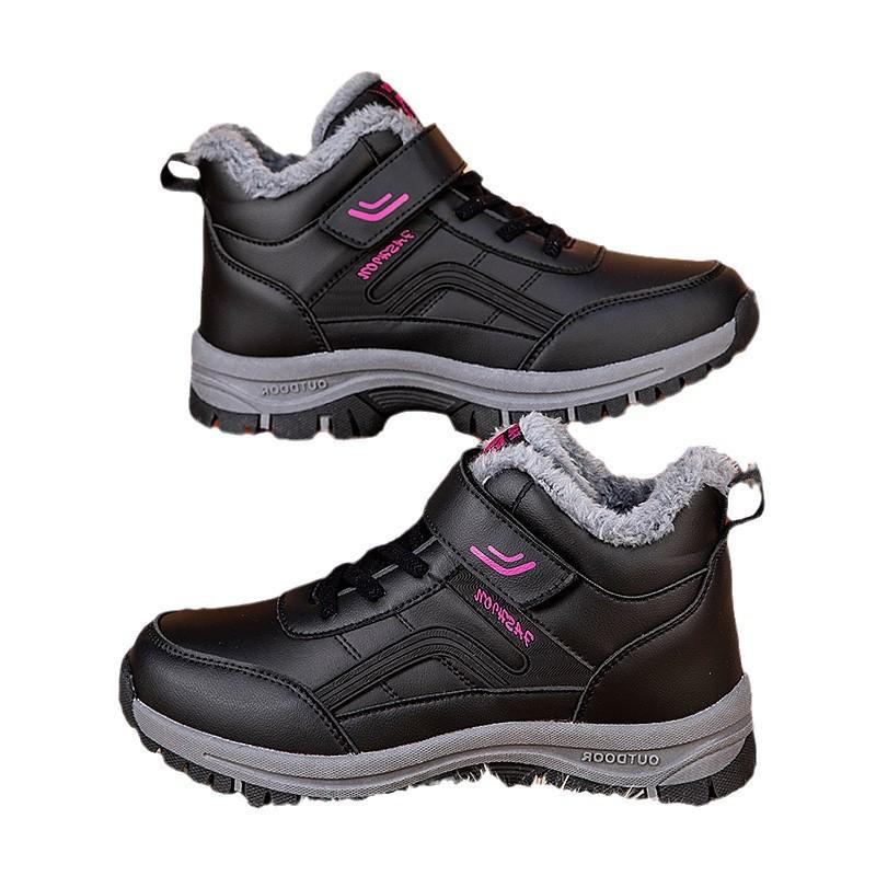 2024 Outdoor Waterproof Leather High-Top Walking Shoes for Winter - Warm Cotton Elderly Footwear