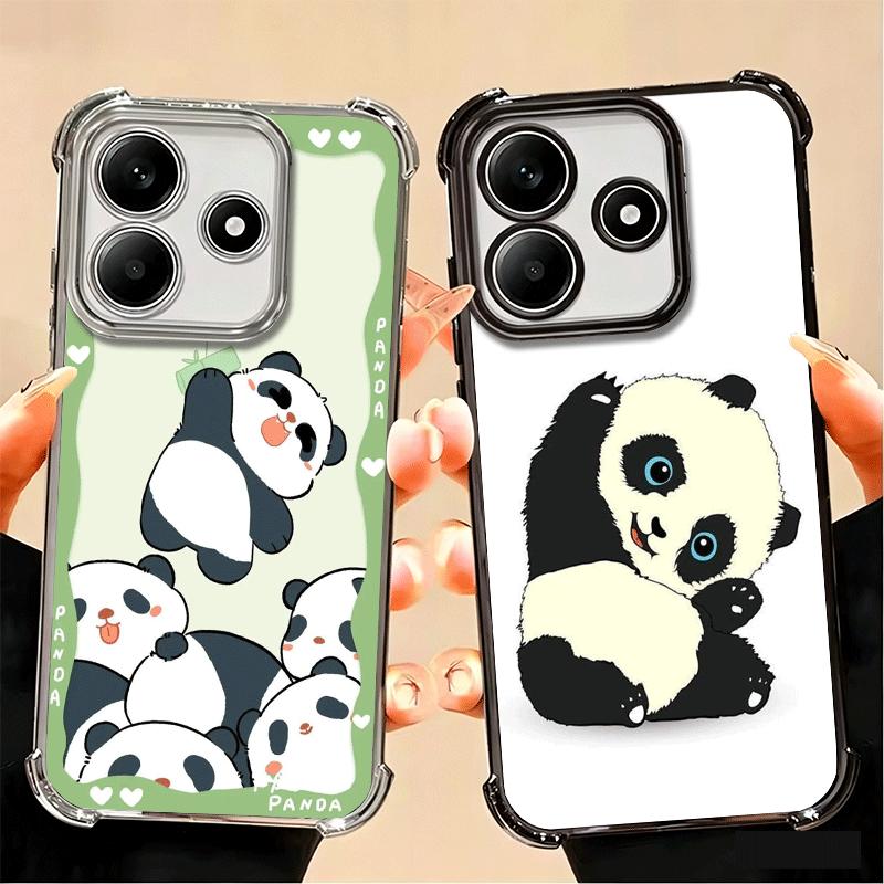Cute Cartoon Panda Plating Phone Case For Xiaomi Poco X5 X6 X7 X8 Pro Max F8 Ultra F7 M8 M7 M5S Redmi 15C 15 14C 13C 13 X3 12C F