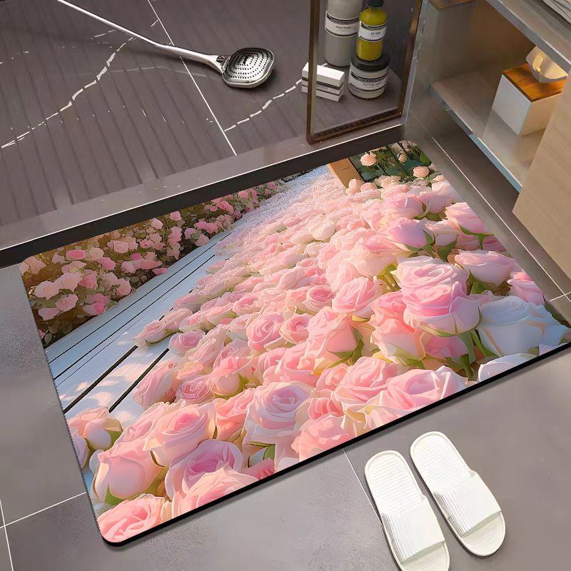 Bathroom Floor Mat Diatom Mud Household Toilet Toilet Mat Toilet Door Non-slip Absorbent Flower Foot Mat Blanket